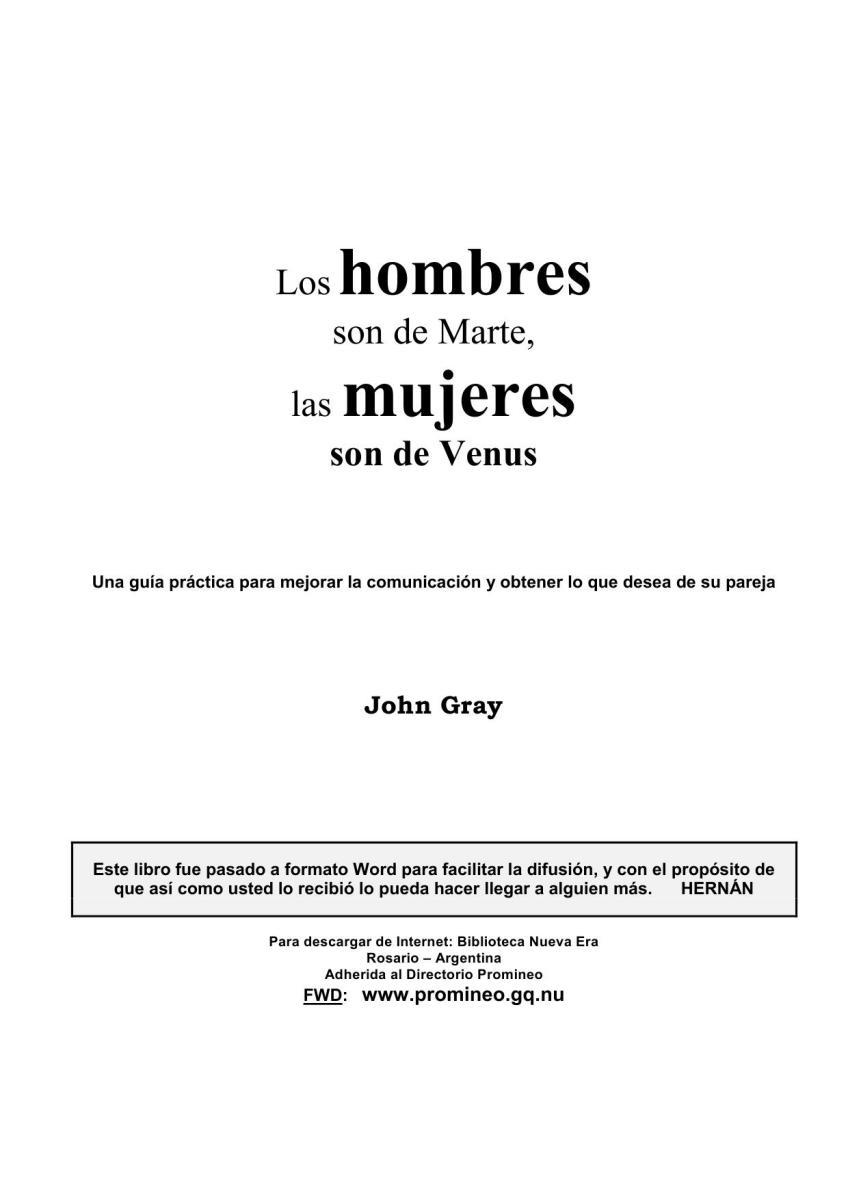 Portada de Los hombres son de Marte, las mujeres son de Venus